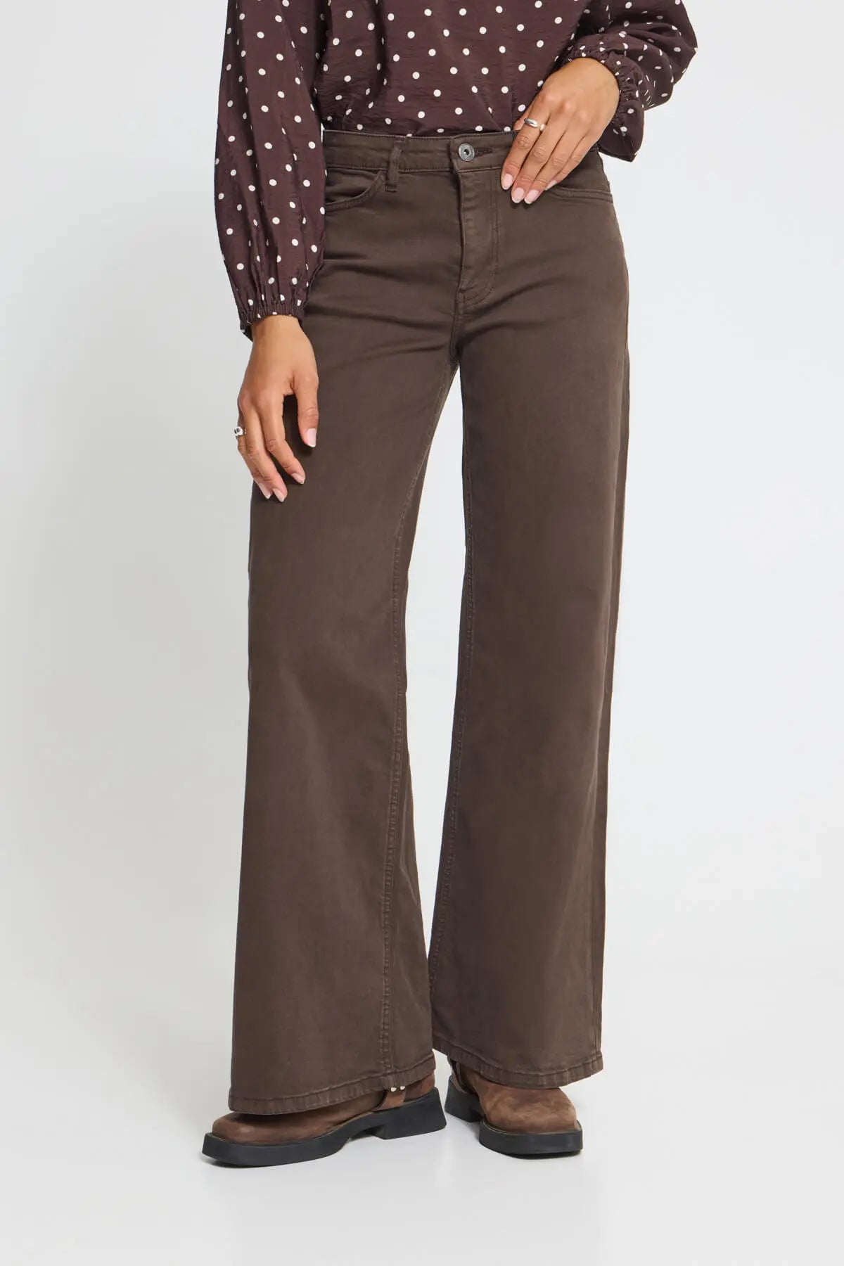 ICHI Brown Wide Leg Denim