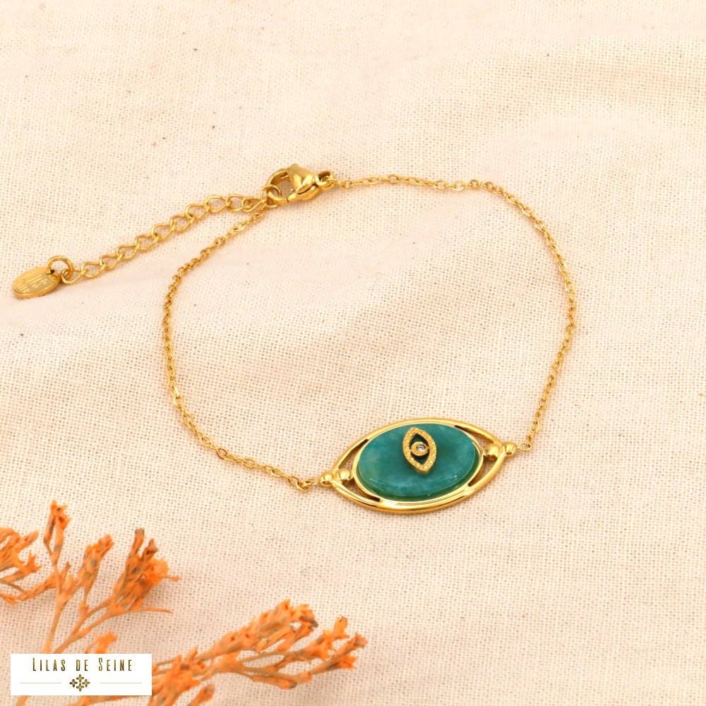 Stainless steel bracelet. natural stone eye pendant 0224009: White