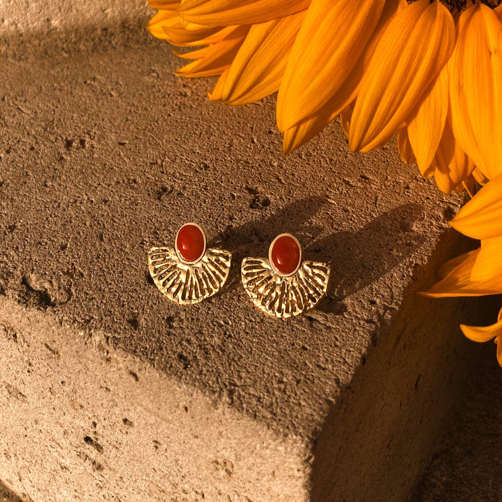Genuine stone steel fan earrings 0323188: Silvery