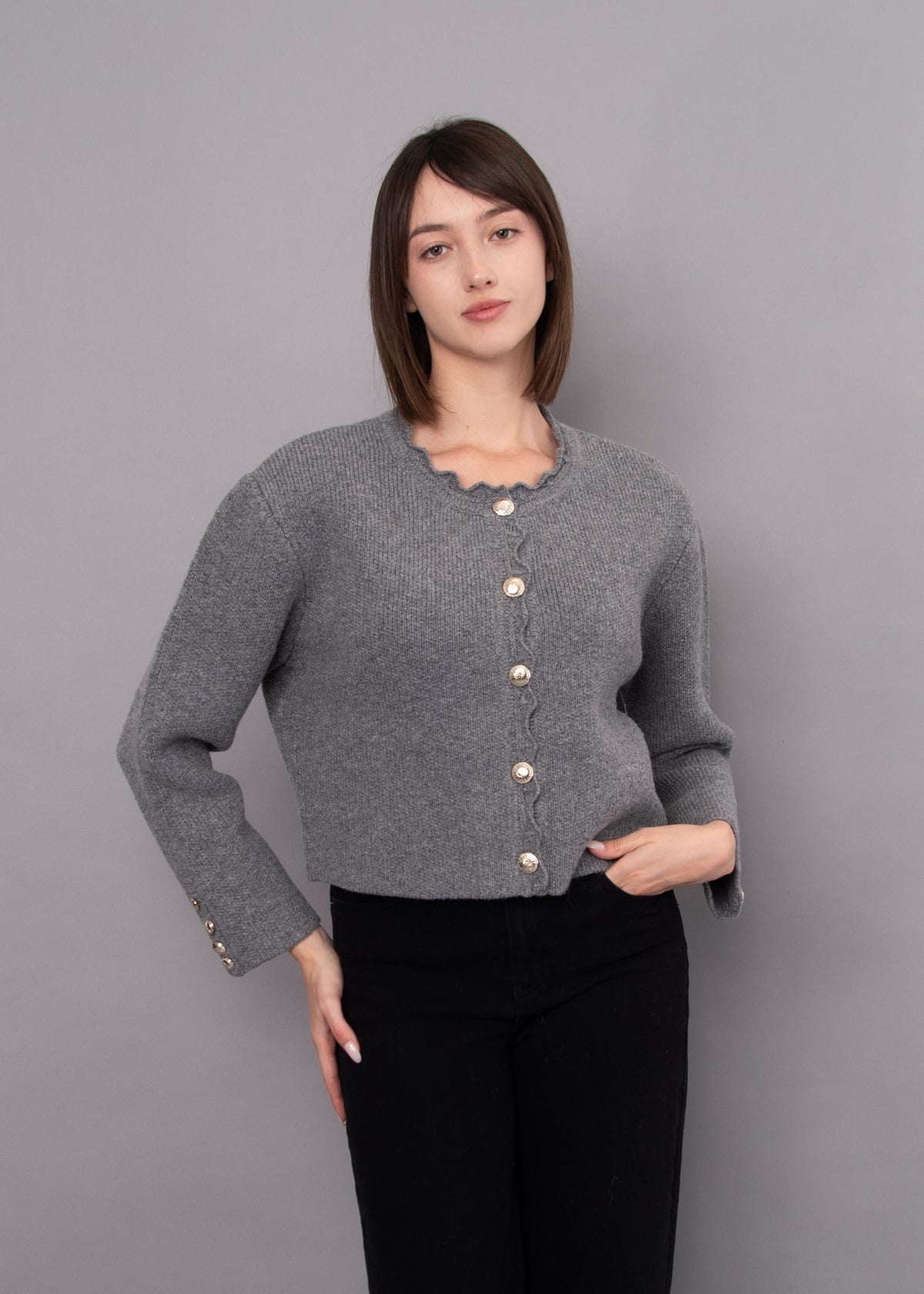 Linnette Long Sleeve Crew - Grey