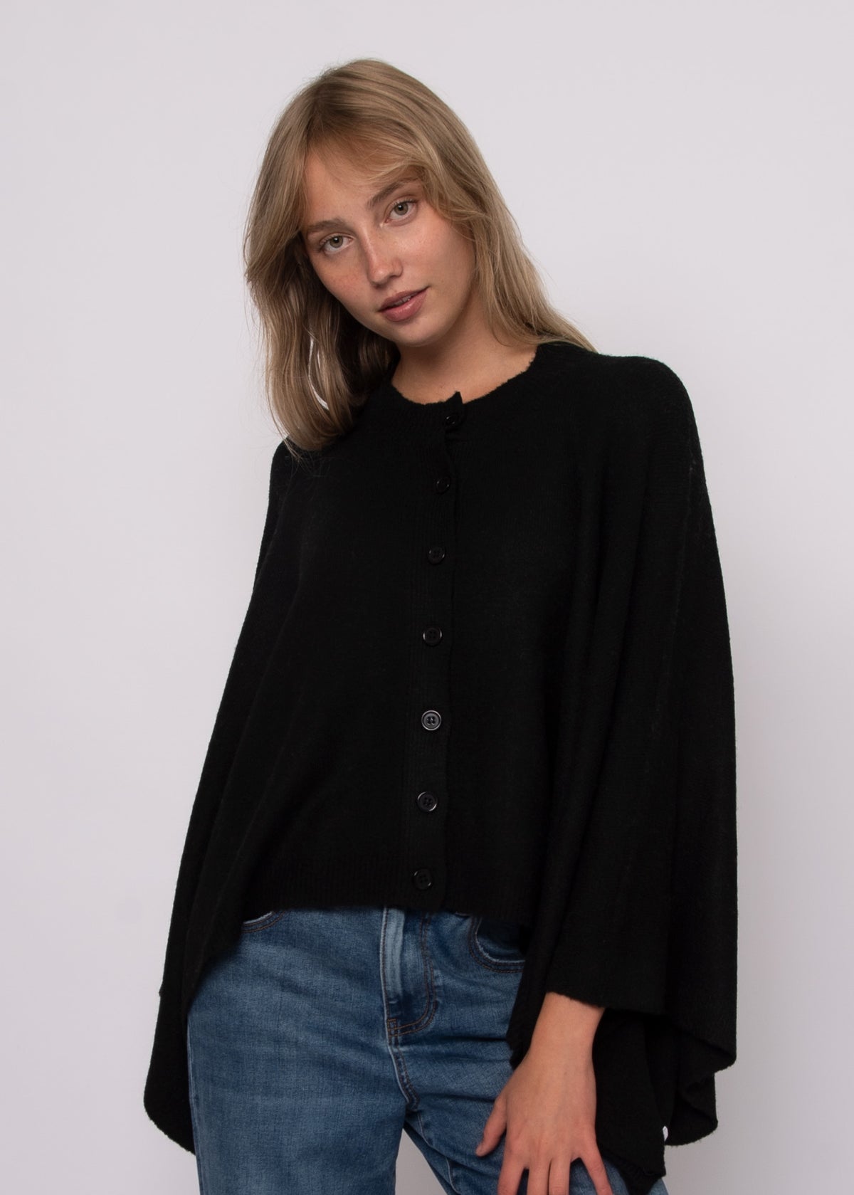 Constanza Button Front Bat Wing - Black