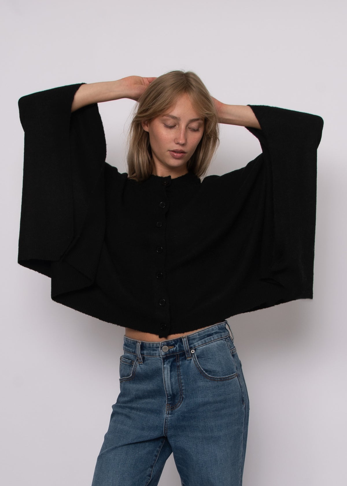 Constanza Button Front Bat Wing - Black