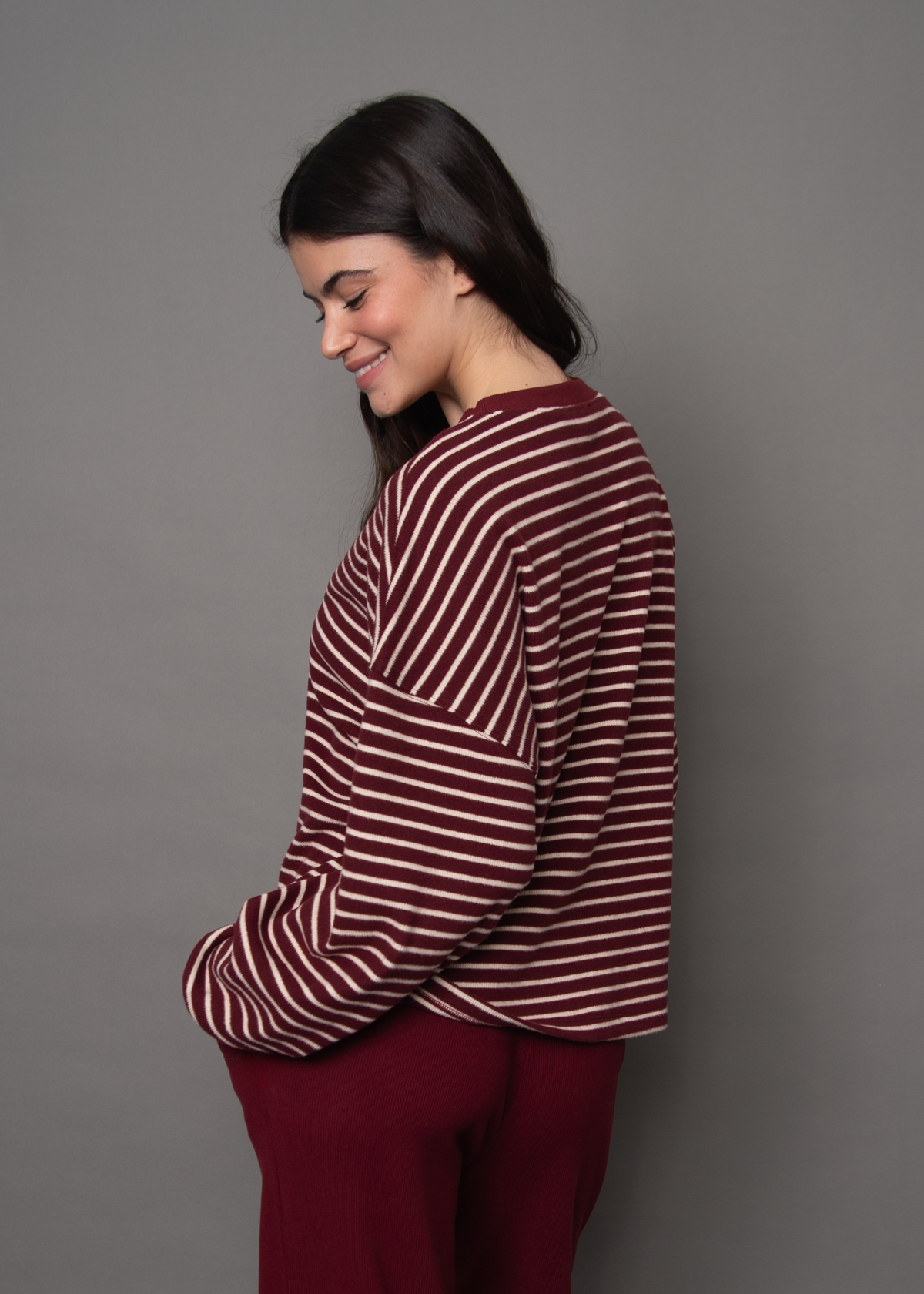 Colbert Striped Waffle Sweater - Burgundy