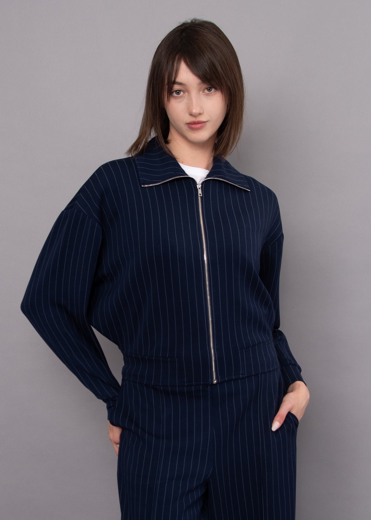 MAURITZ STRIPED SOFT KNIT ZIP UP