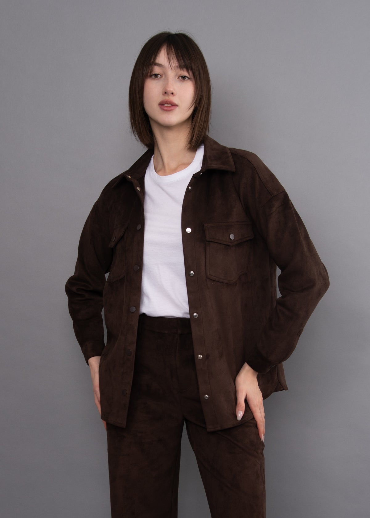 Sadina Faux Suede Long Sleeve - Brown
