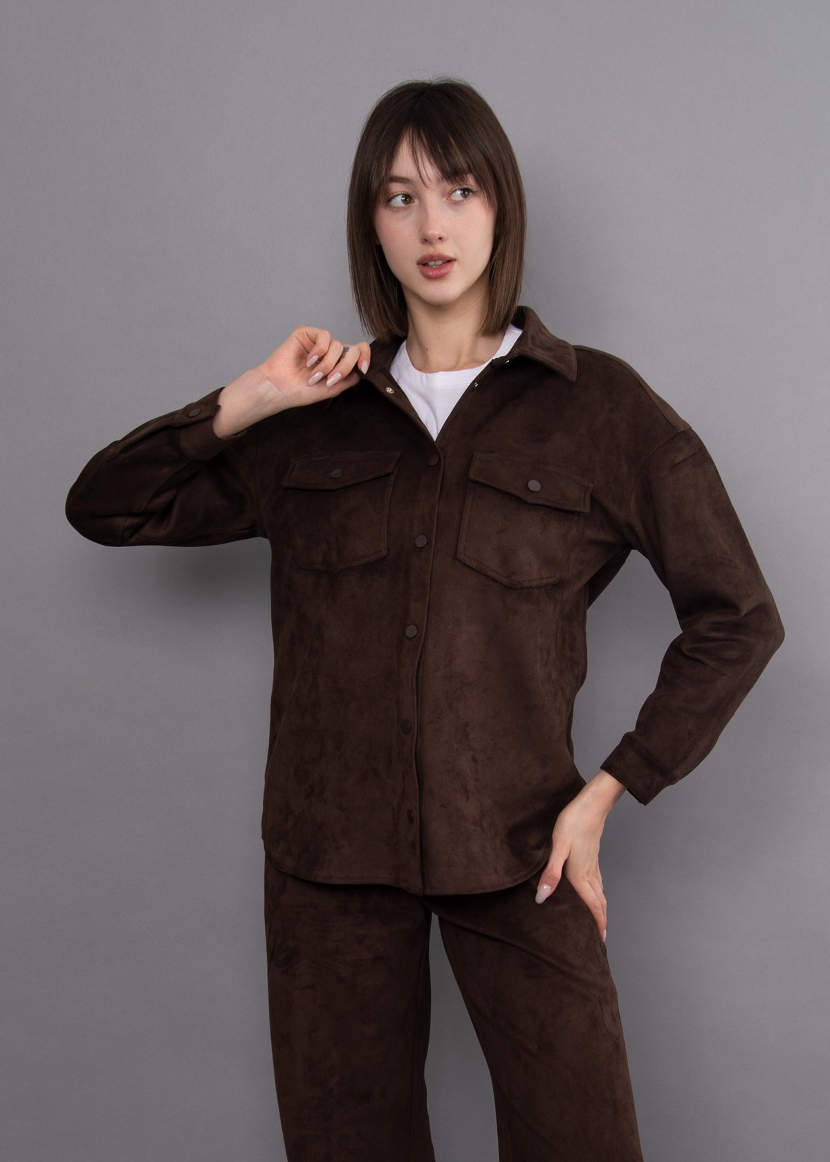 Sadina Faux Suede Long Sleeve - Brown