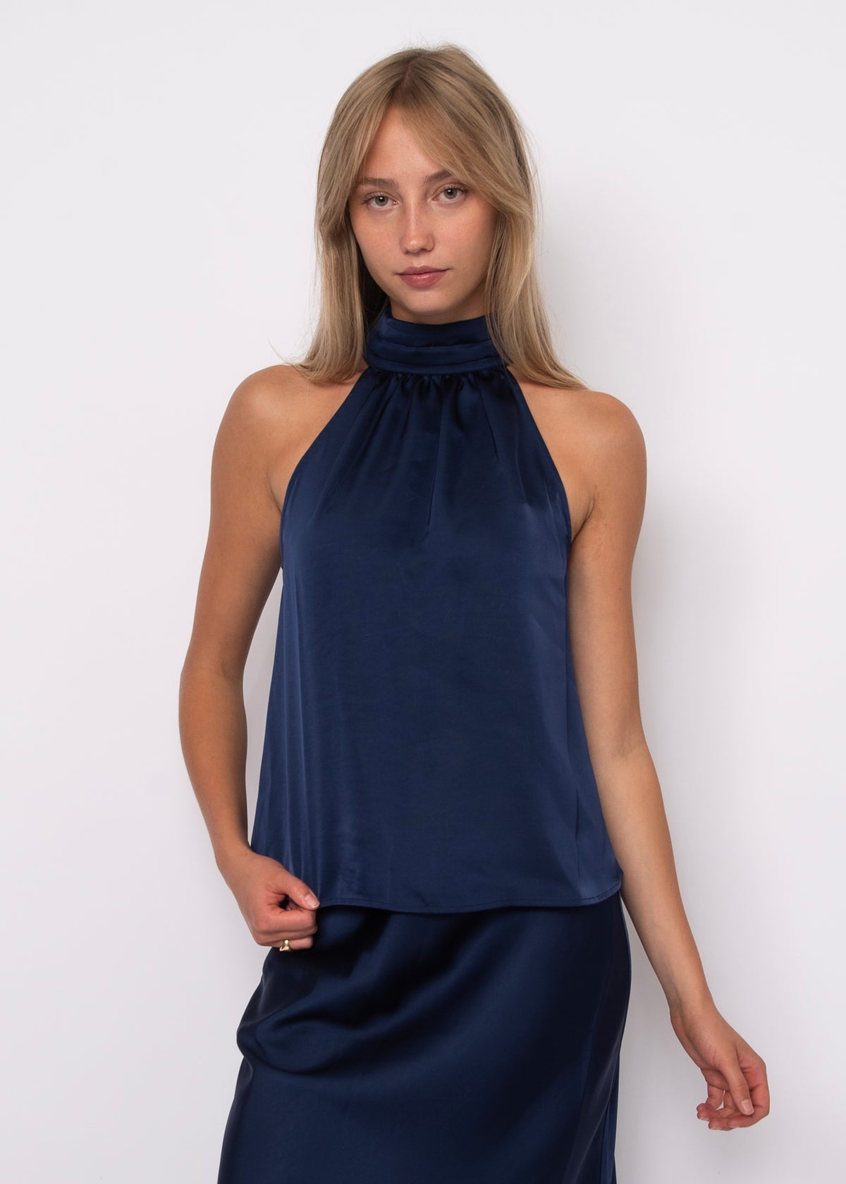 Lysell Satin Halter Top w/ knot tie