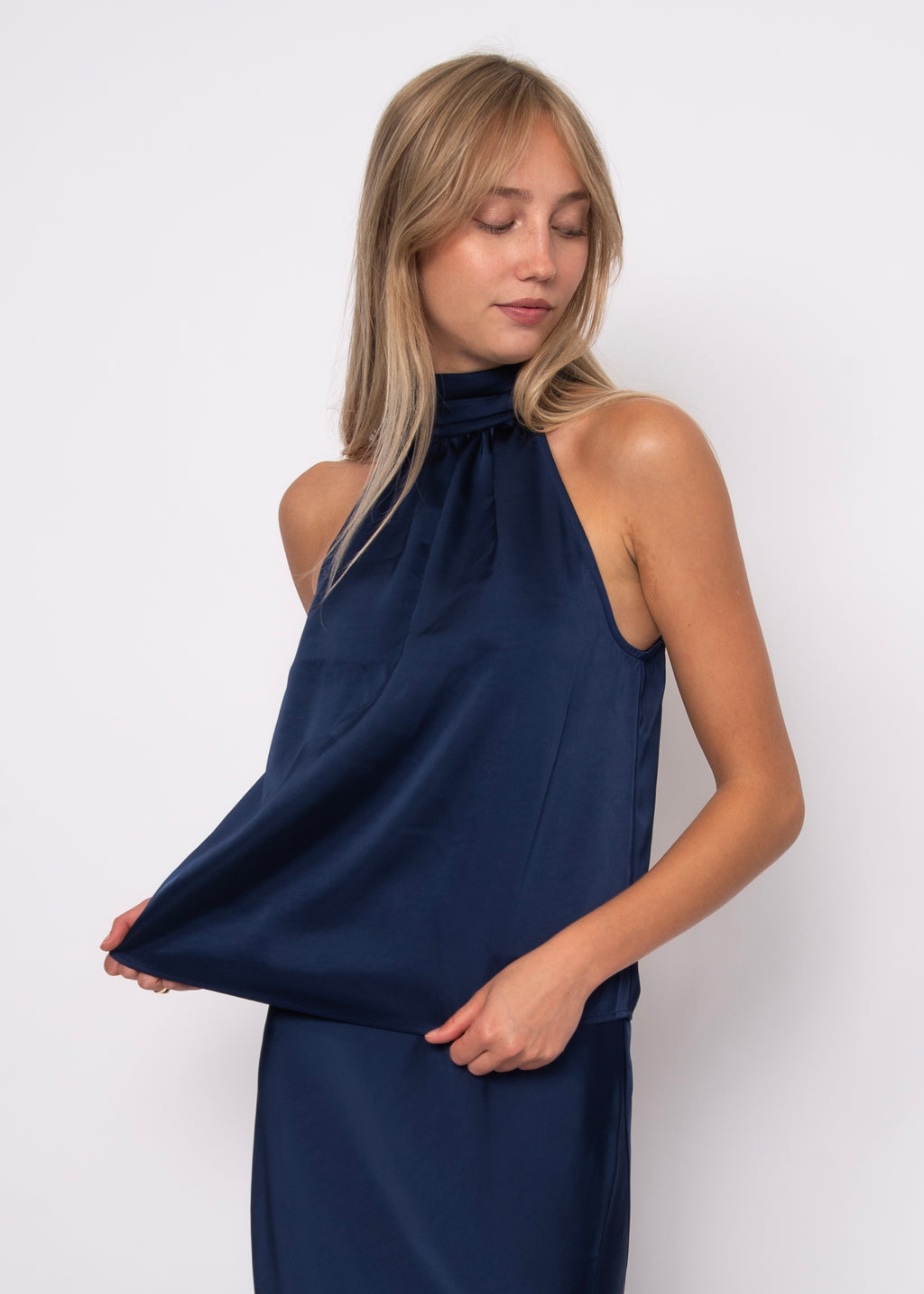 Lysell Satin Halter Top w/ knot tie