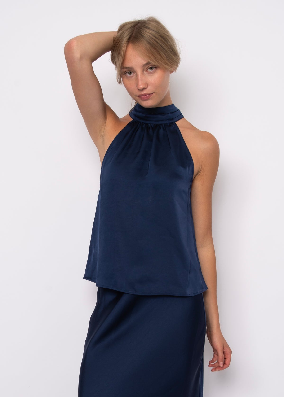 Lysell Satin Halter Top w/ knot tie