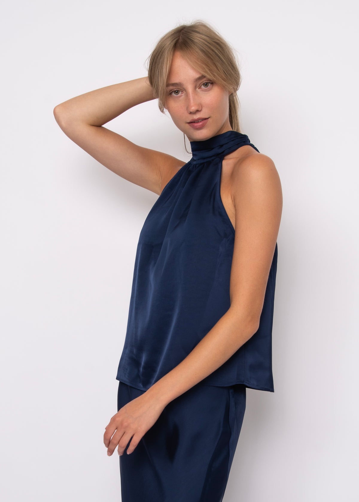 Lysell Satin Halter Top w/ knot tie