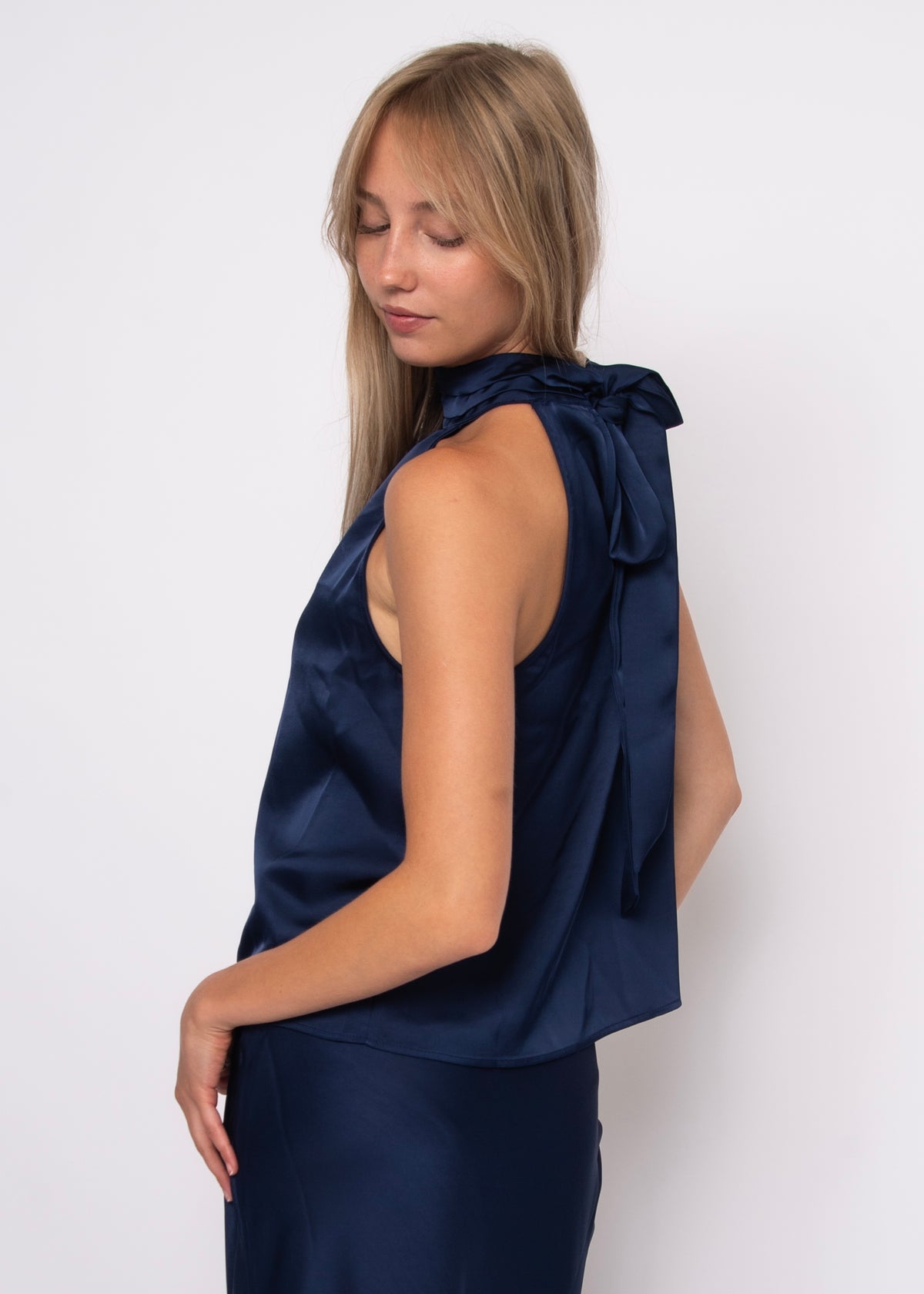 Lysell Satin Halter Top w/ knot tie
