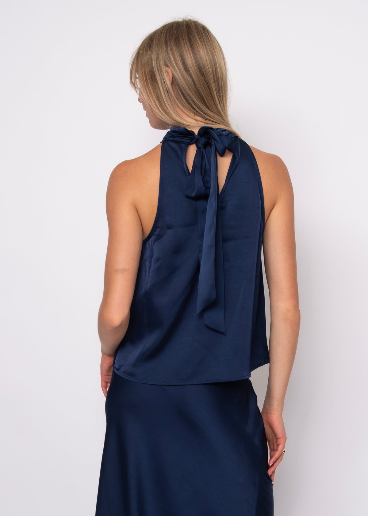 Lysell Satin Halter Top w/ knot tie