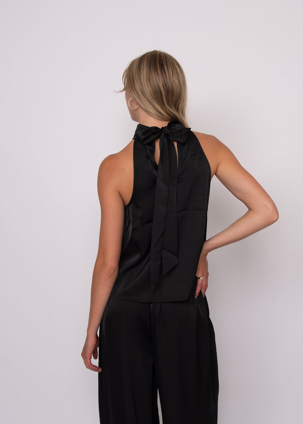 Lysell Satin Halter Top w/ knot tie