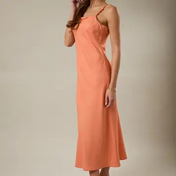 Lace Shoulder Strap Linen Midi Dress