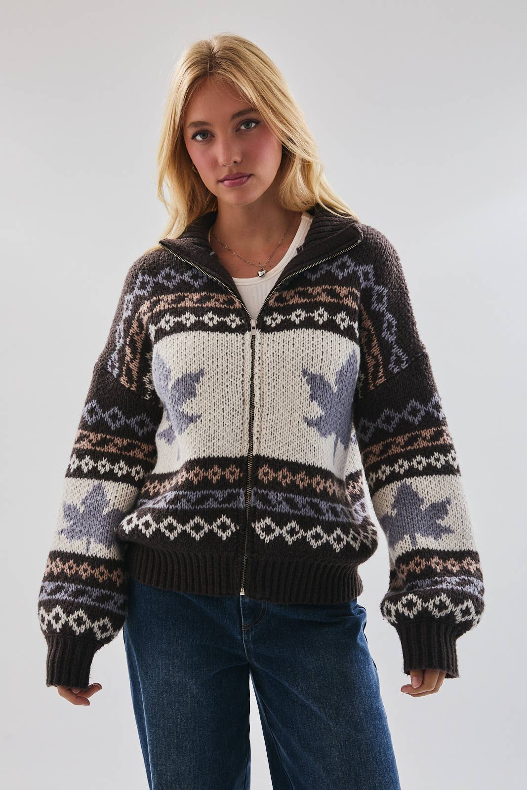 Le Lis - LEAVES WITH PATTERN SWEATER JACKET
