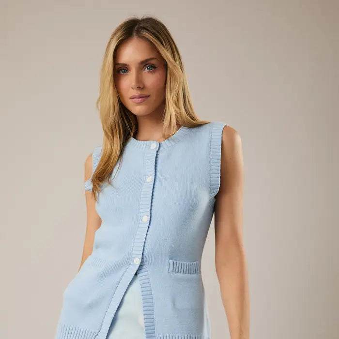 Button Down Knit Vest - Blue