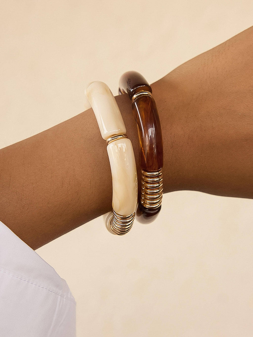 Cove 18K Gold Non-Tarnish Bangle Set: Brown