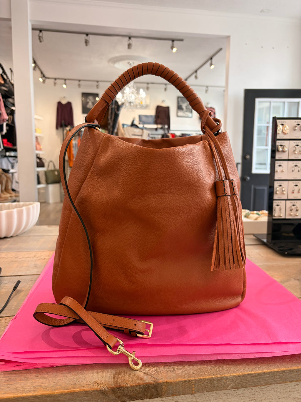 Inzi Handbag Genuine Leather Tan
