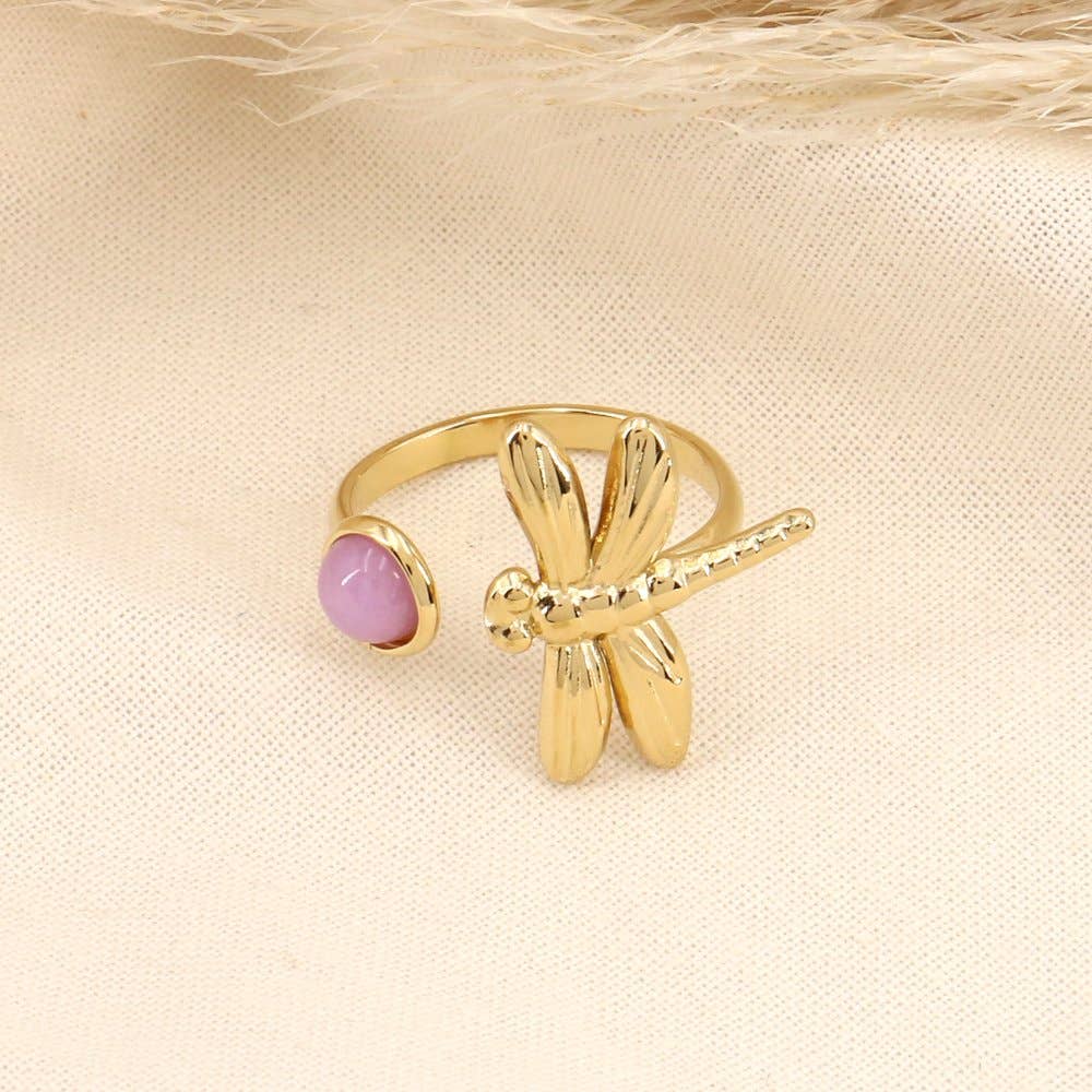 Bohemian dragonfly ring cabochon stainless steel 0423143: Mauve