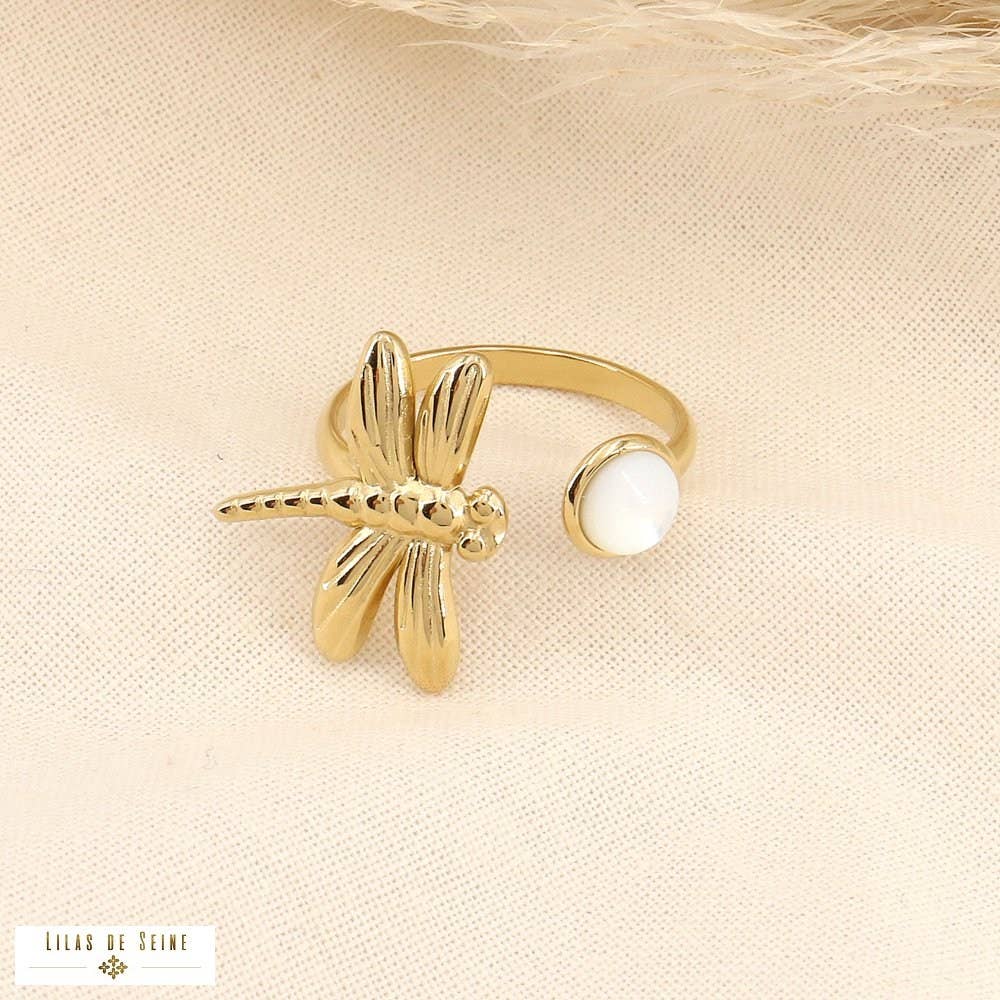 Bohemian dragonfly ring cabochon stainless steel 0423143: Mauve