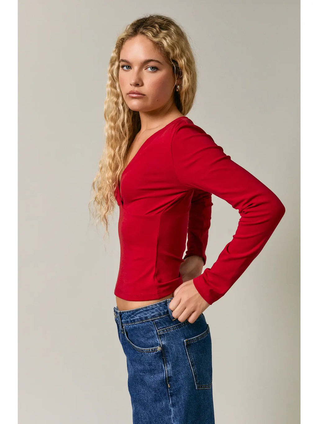 Long Sleeve V-Neck Wrap Top