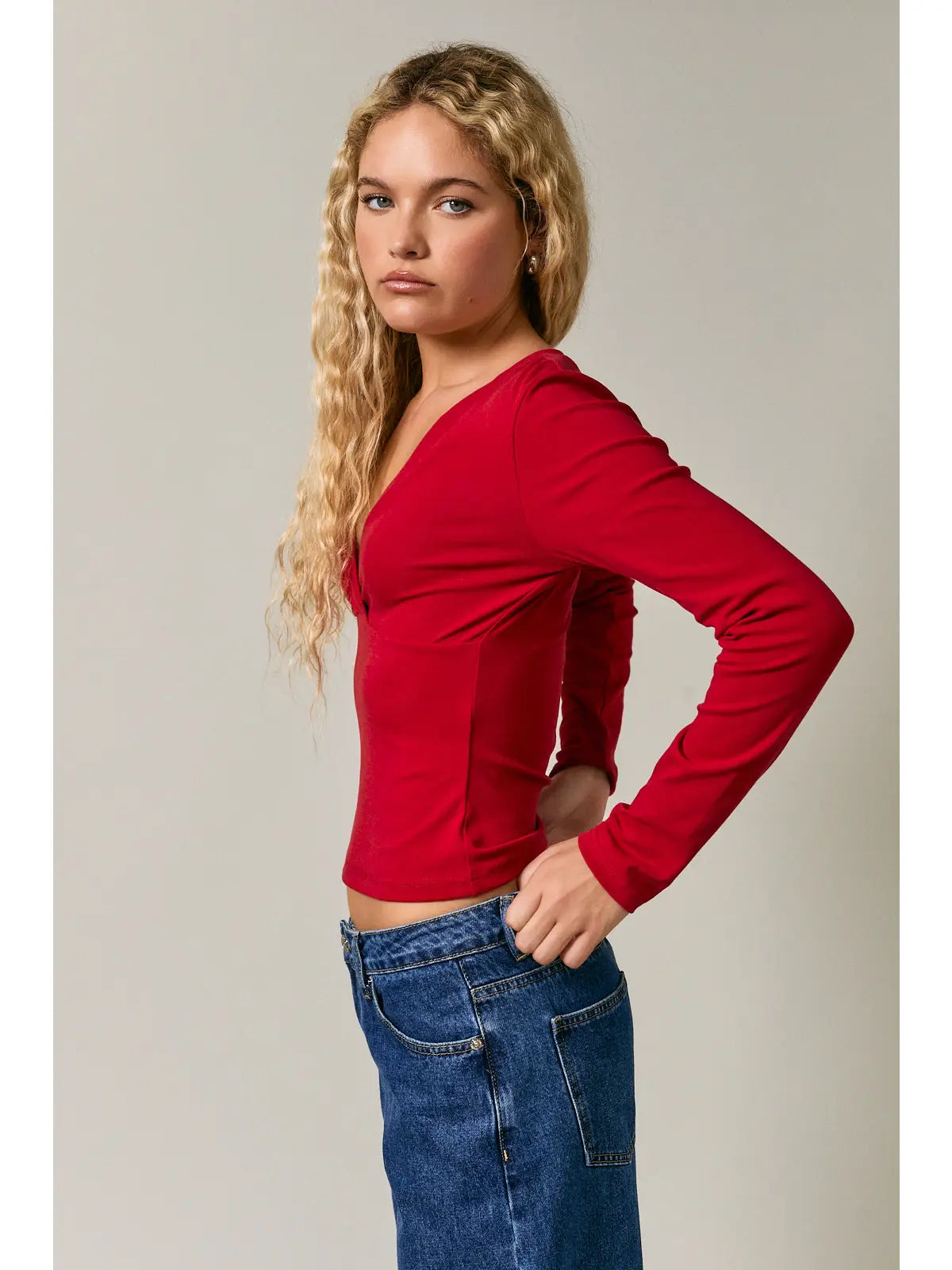 Long Sleeve V-Neck Wrap Top