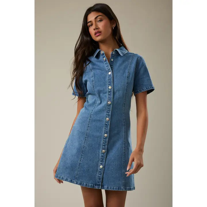 Denim Mini Dress with Short Sleeve