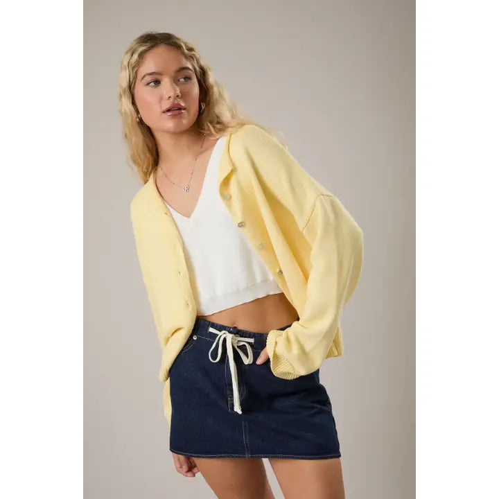 Round Rolled Hemline Cardigan Yellow