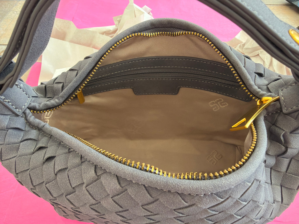 Inzi Faux Suede Woven Crossbody Grey