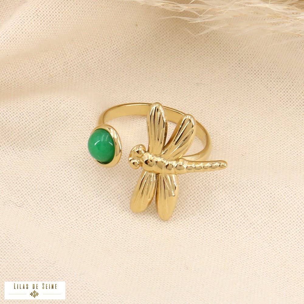 Bohemian dragonfly ring cabochon stainless steel 0423143: Mauve