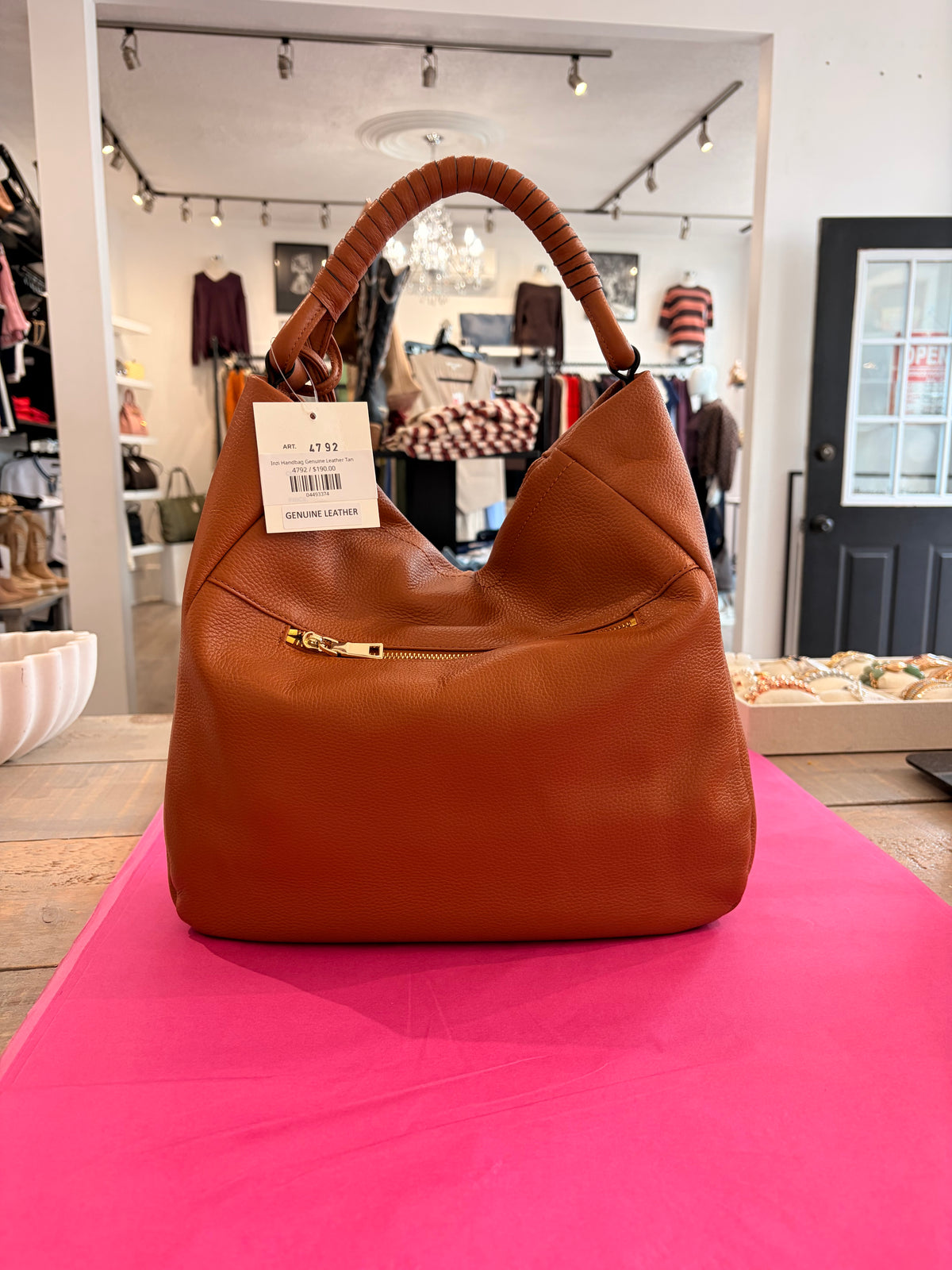 Inzi Handbag Genuine Leather Tan