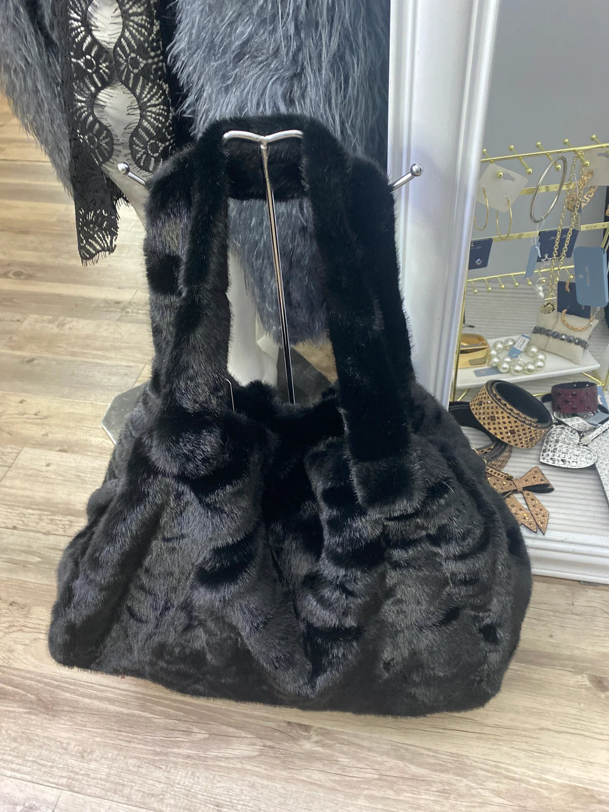 Angela Mara Faux Fur Black Tote