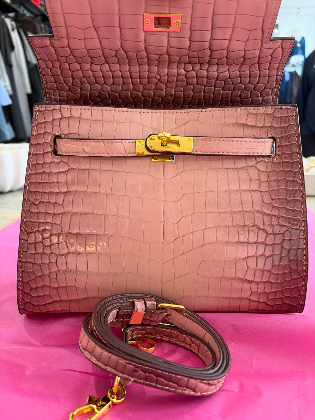 Inzi Two Tone Pink Croc Medium Kelly