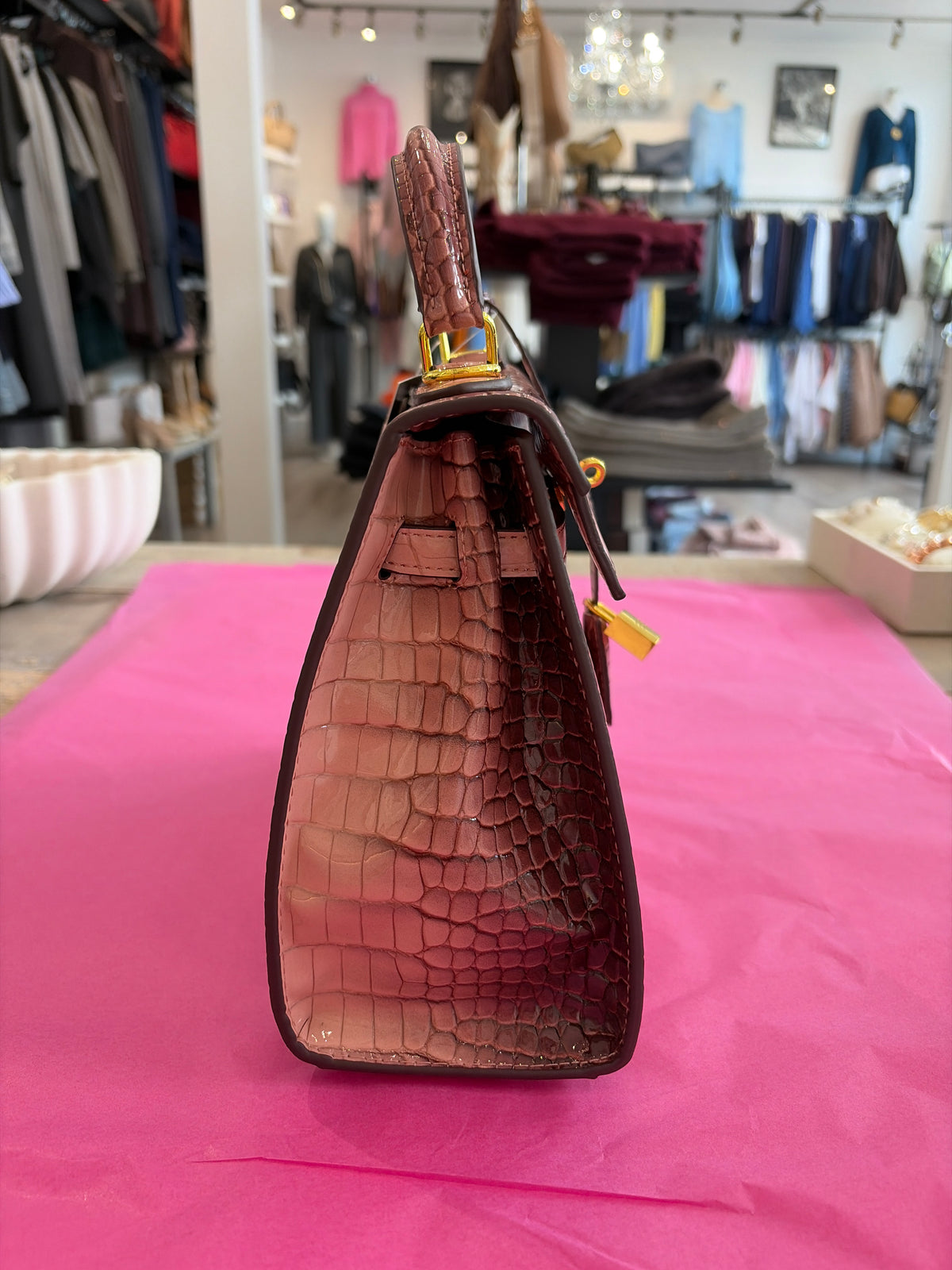Inzi Two Tone Pink Croc Medium Kelly