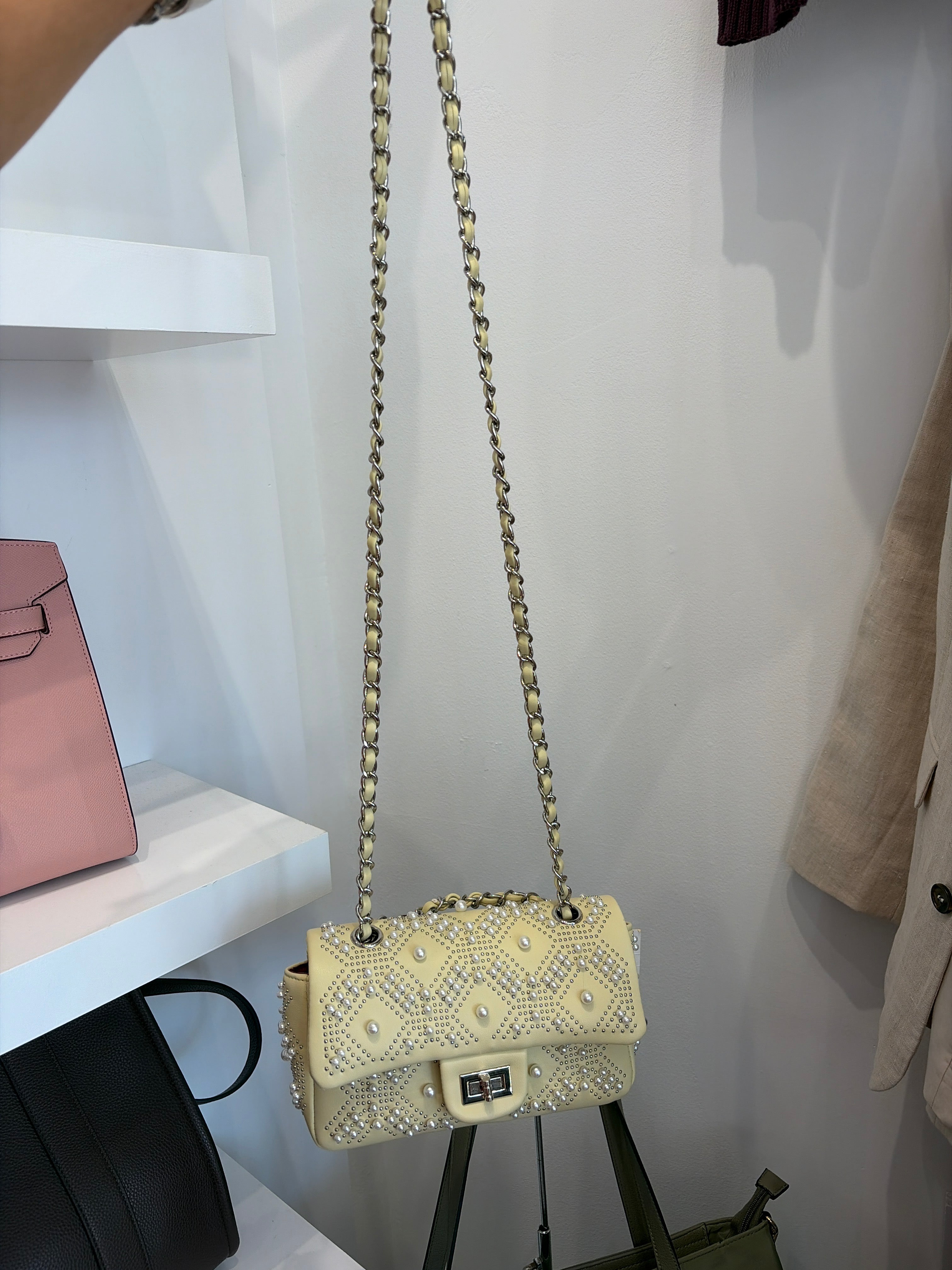 Inzi handbag yellow with pearls