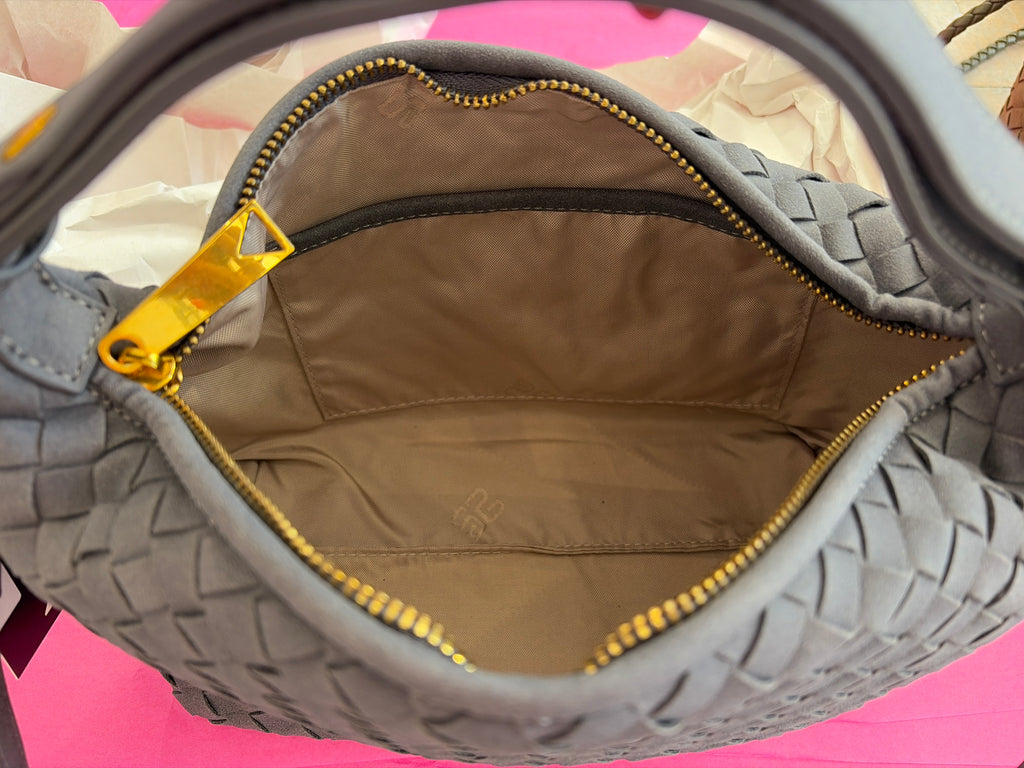Inzi Faux Suede Woven Crossbody Grey