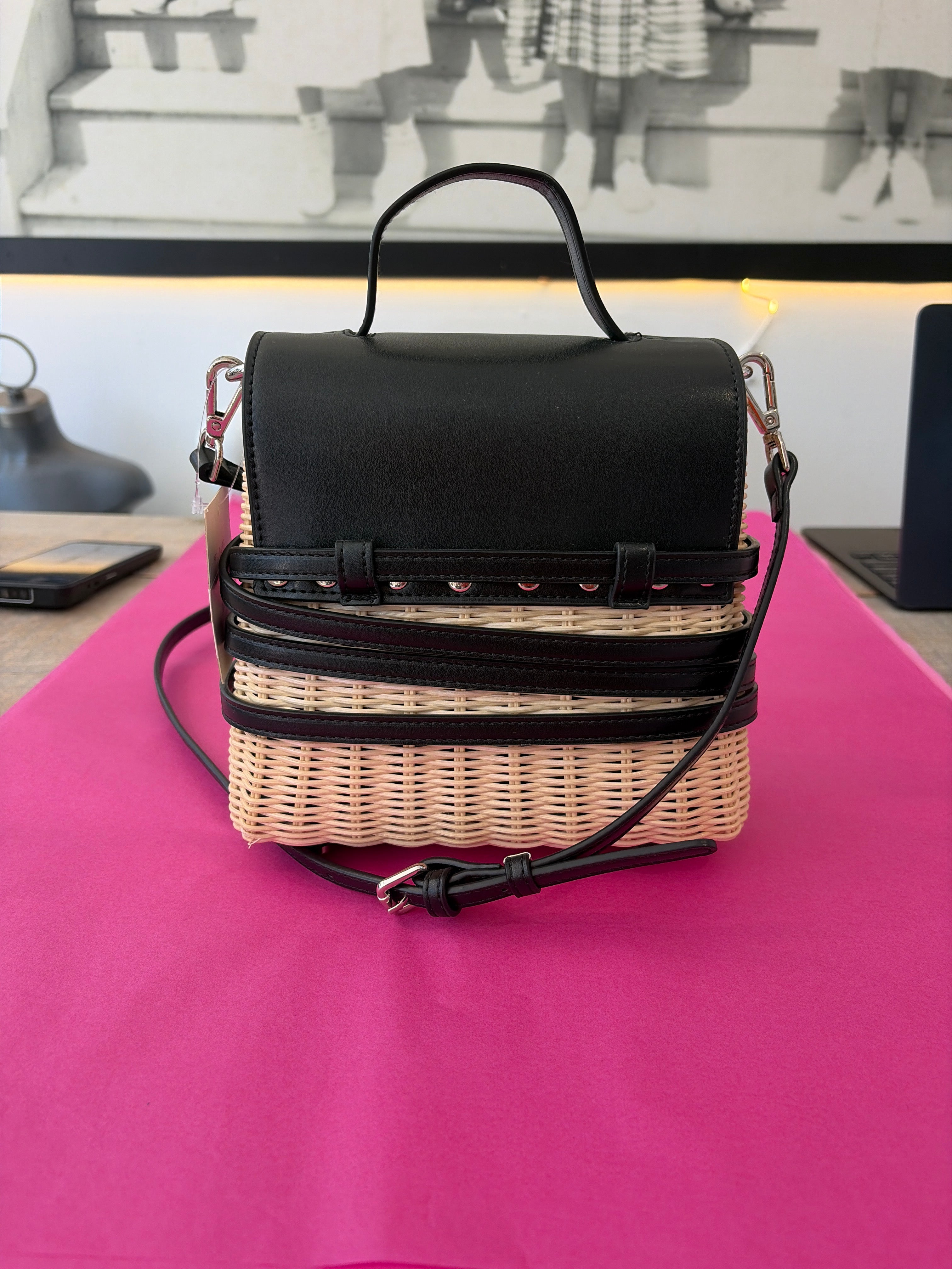 Inzi Straw Woven Bag Black