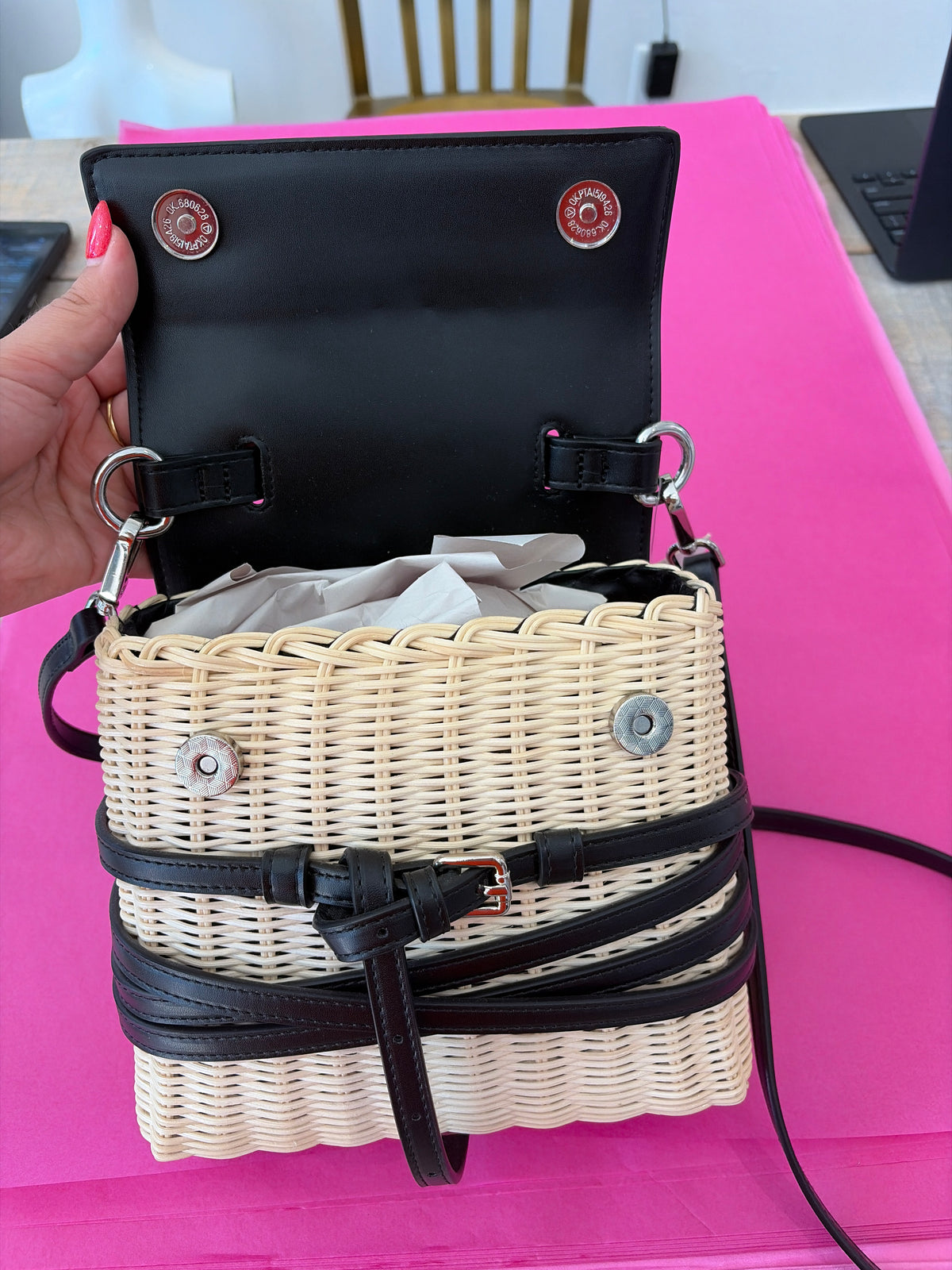 Inzi Straw Woven Bag Black