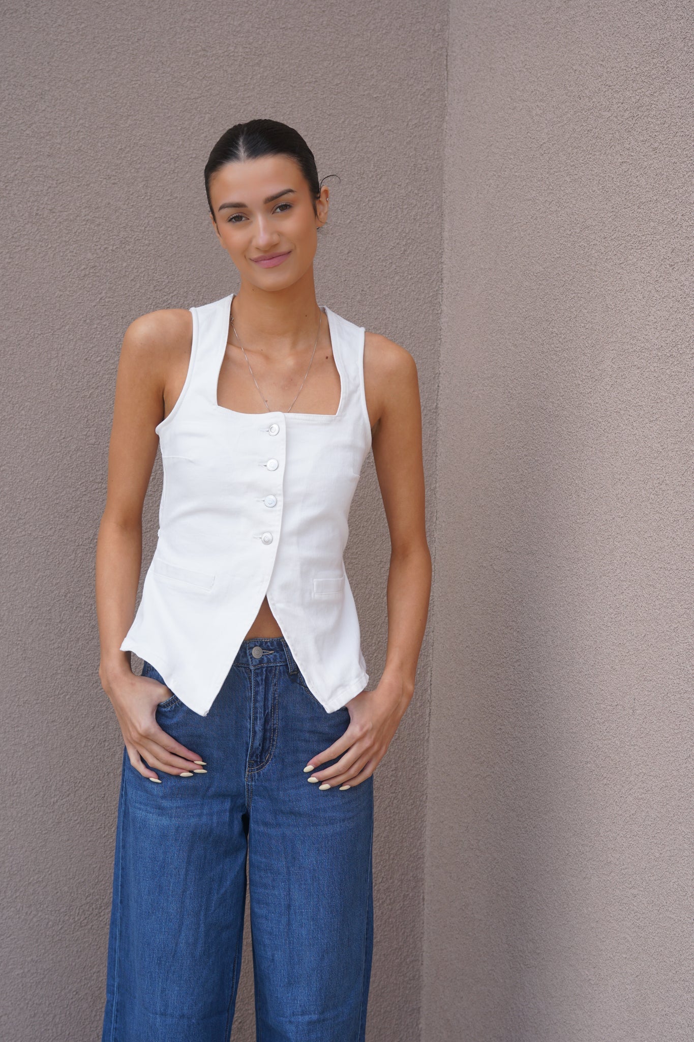 Vesta Stretch White Jean Top