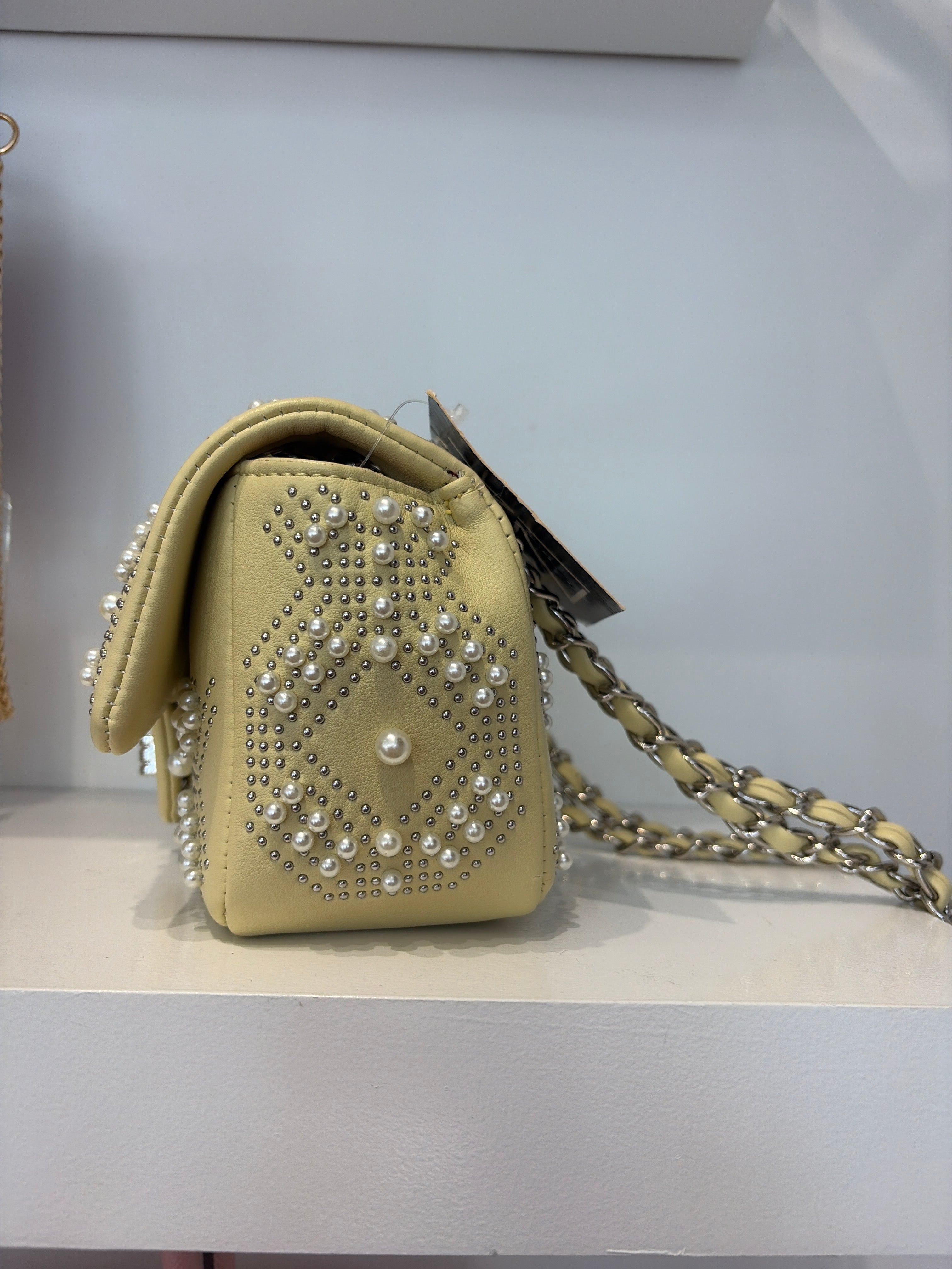 Inzi handbag yellow with pearls