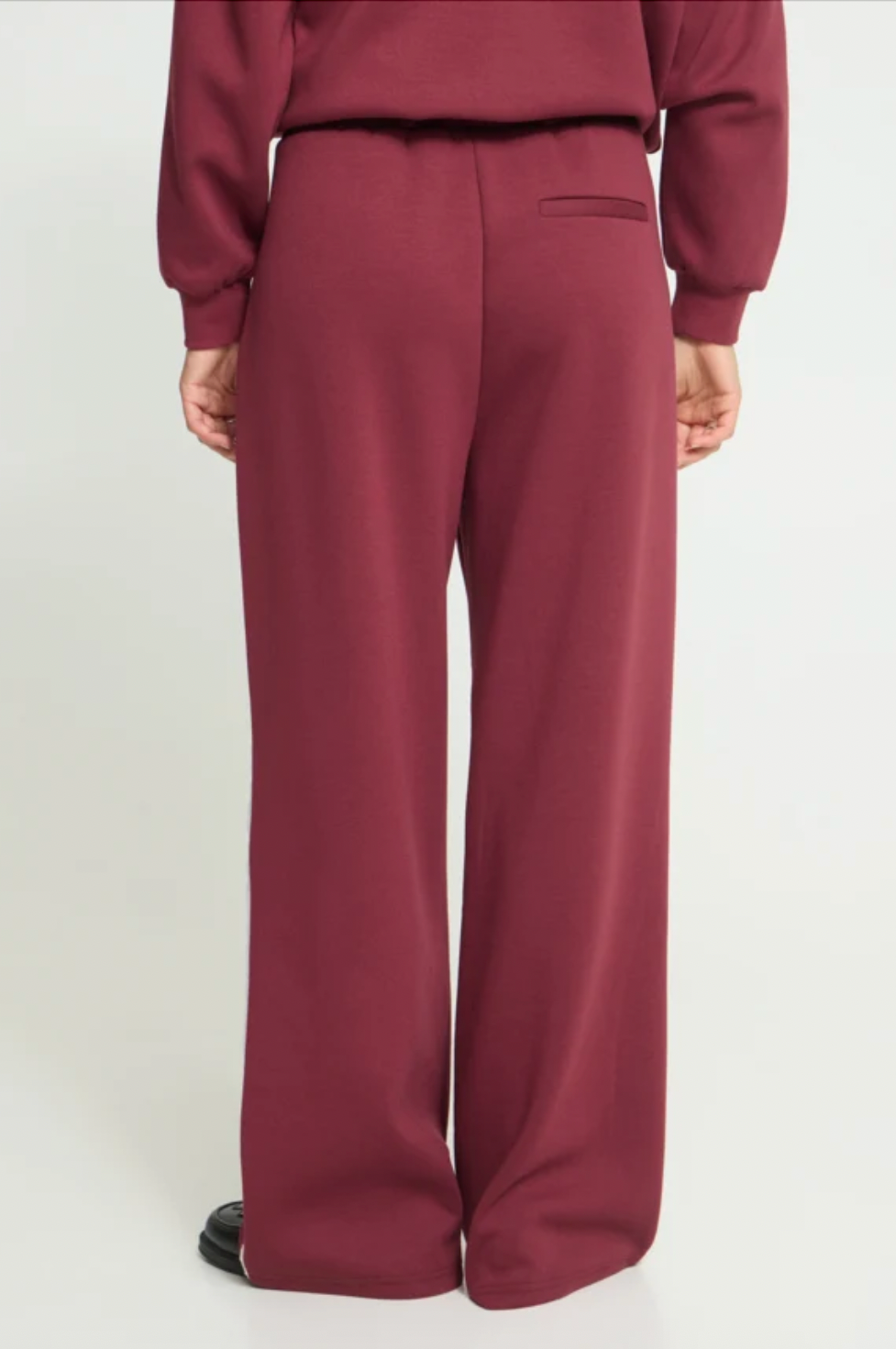 Dark Red Wide Leg Pants with Lace Trim