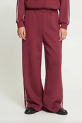 Dark Red Wide Leg Pants with Lace Trim