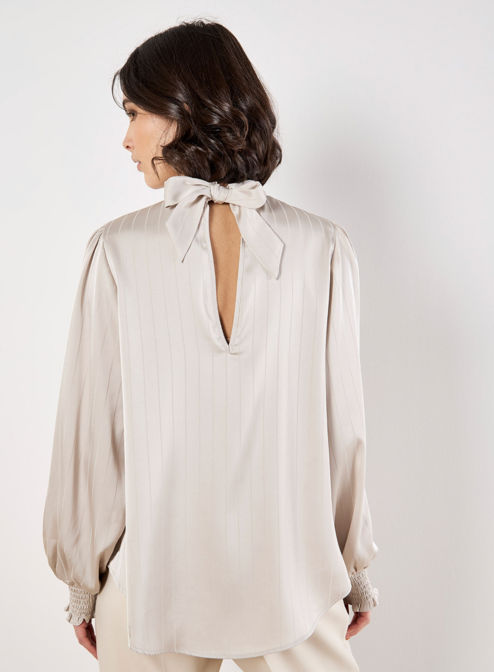 Apricot - Long Sleeve Satin Top