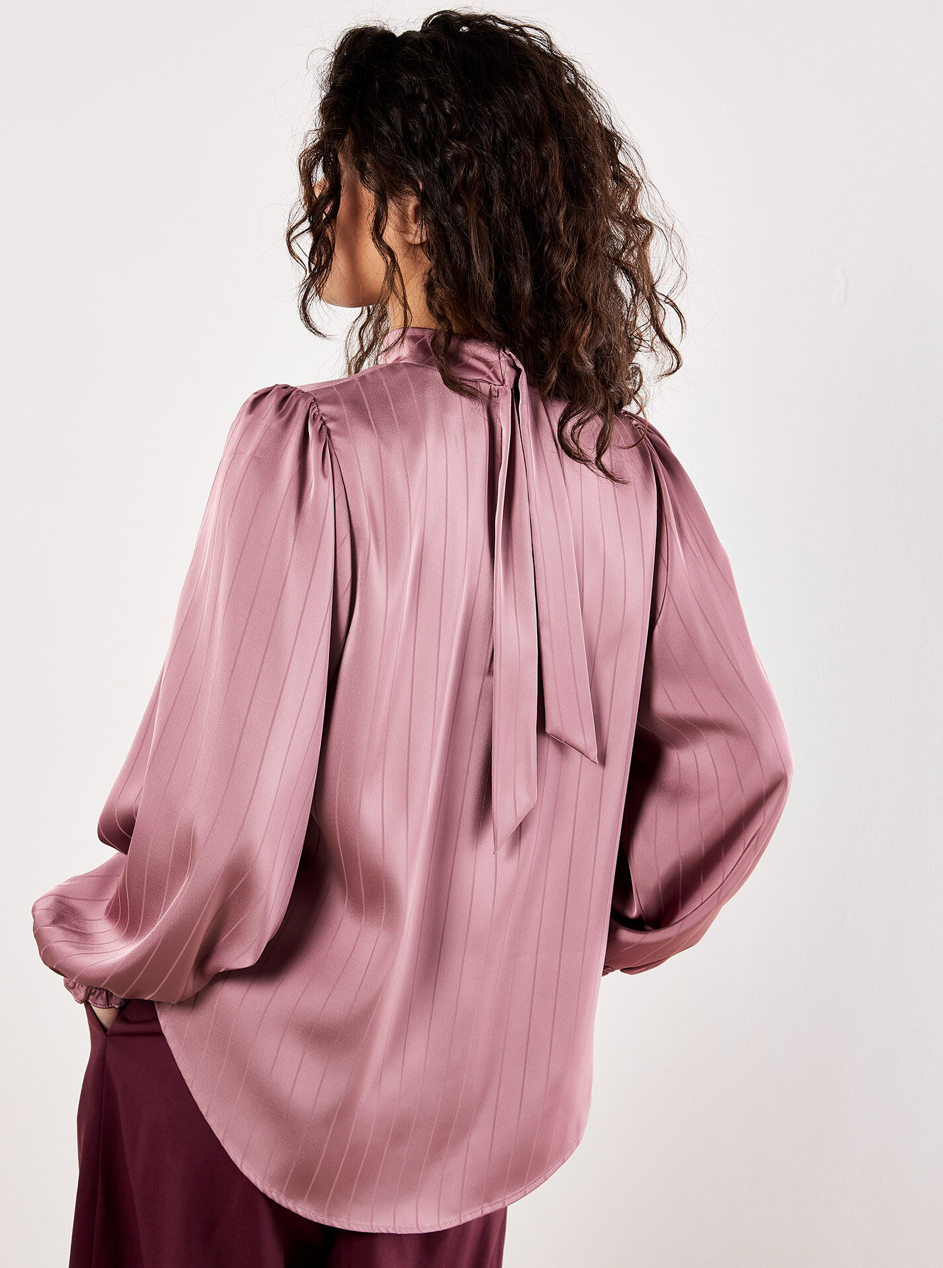Apricot - Long Sleeve Satin Top