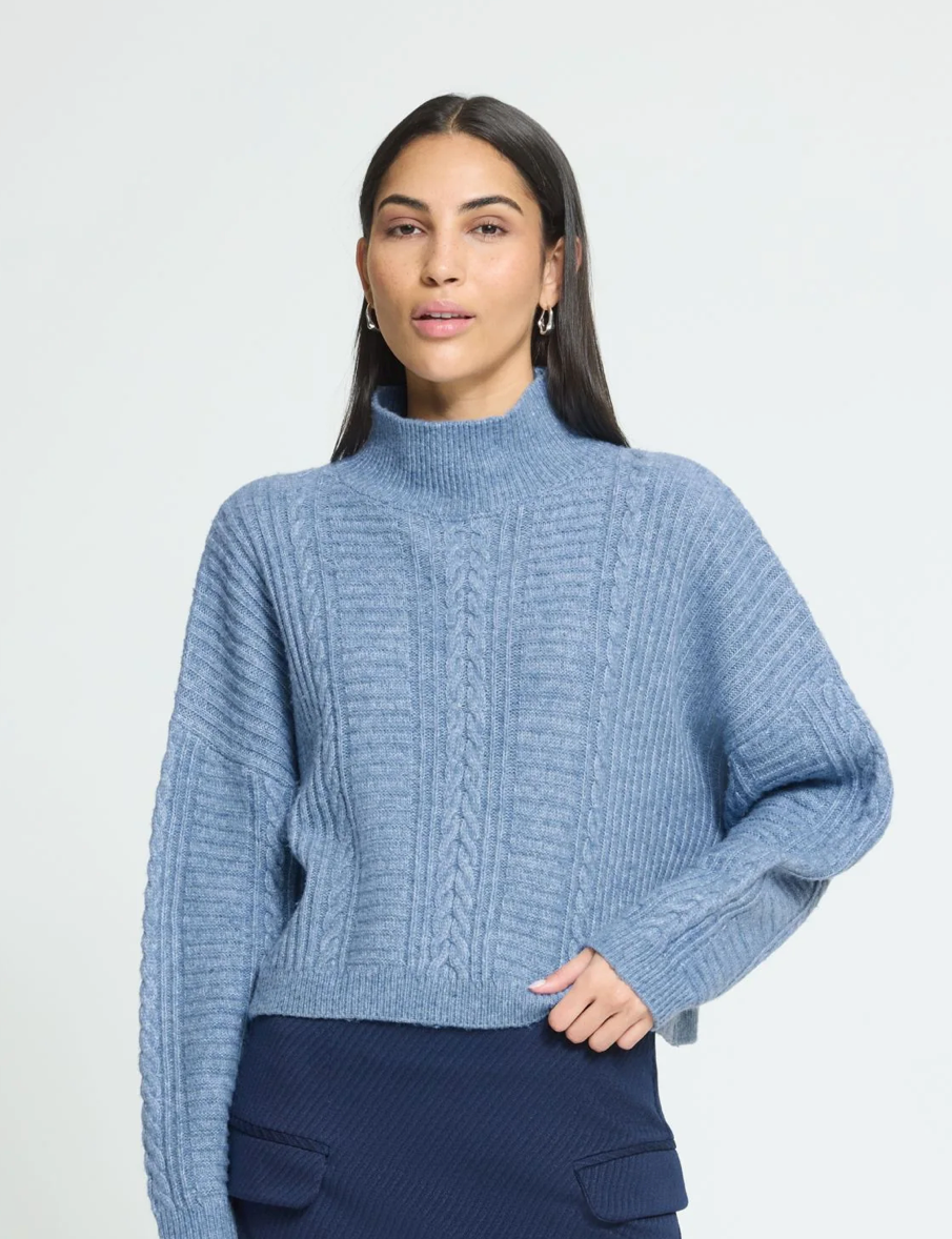 ICHI Mylle Blue Knit Sweater