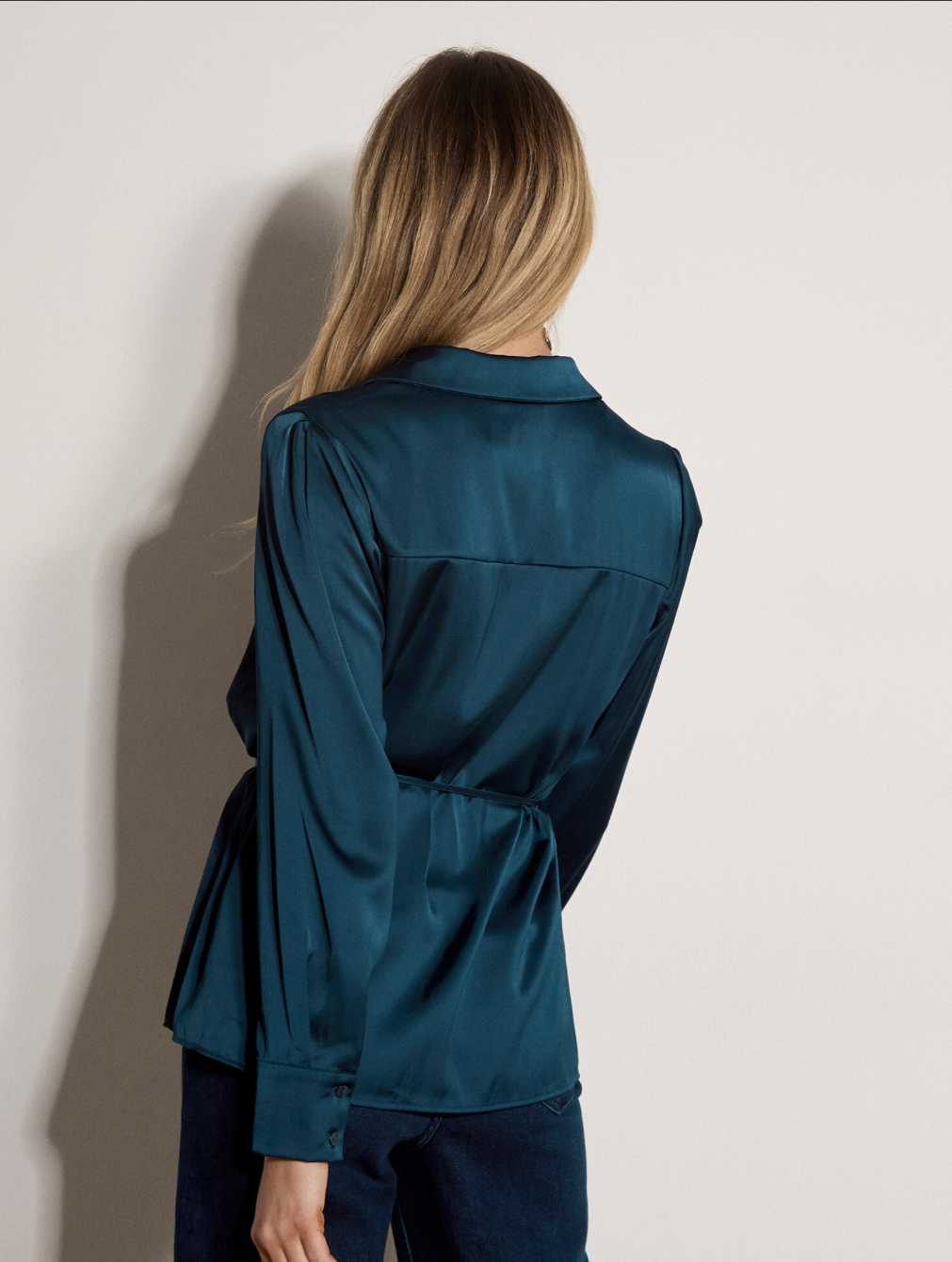 Apricot - Satin Tie Button Up Blouse