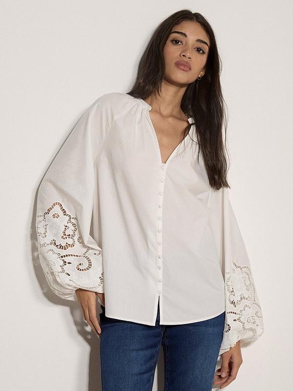 Apricot Embroidered Sleeve Blouse White