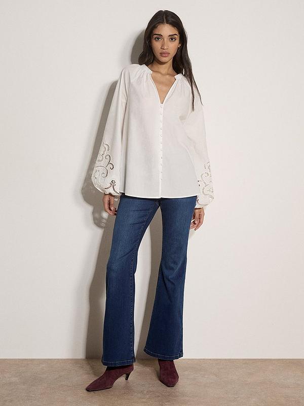 Apricot Embroidered Sleeve Blouse White