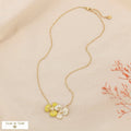 Steel Necklace Duo of Flowers Enamel Pendant 0125032: Yellow