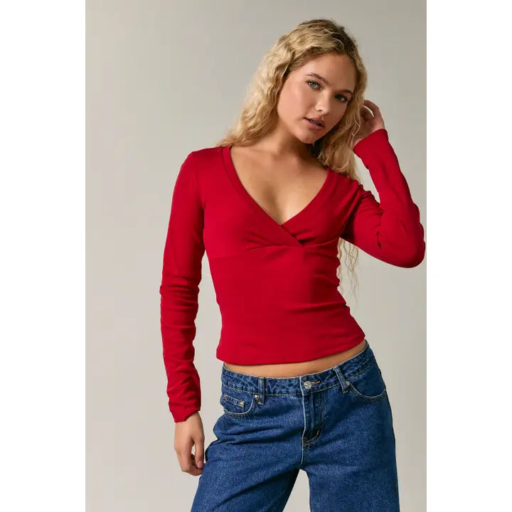 Long Sleeve V-Neck Wrap Top